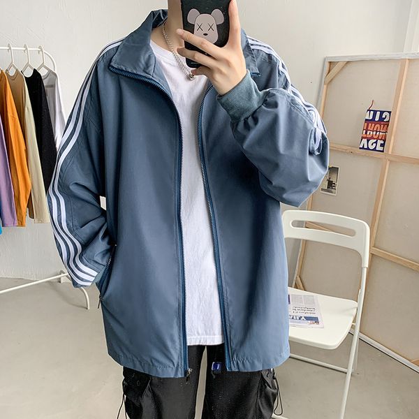 

fried street jacket men's spring autumn clothes versatile ruffian handsome 2021 new korean trend three bar fashion, Black;brown