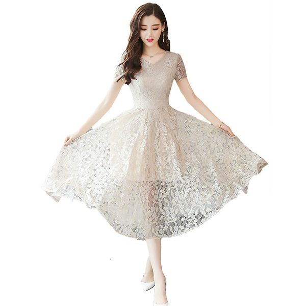 

2021 floral lace summer women fashion long new slim thin v-neck elegant a-line female print es 1v9j, Black;gray