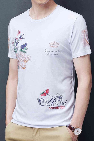 

21 summer rayon short korean printed fashion casual half sleeve men's t-shirt, White;black