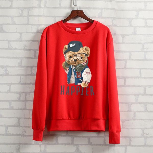 

women's hoodies & sweatshirts blingpaw teddy bear happier printed crewneck sweatshirt heavy blend crew neck loose long sleeve autumn, Black
