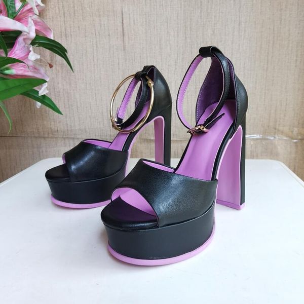 

dress shoes pink sole pumps 2021 summer fashion sandals women's high-heeled fish mouth metal decoration waterproof platform size43, Black