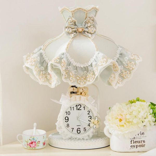 

table lamps korean style girl with clock living room bedroom lamp modern led stand light fixtures home lighting wedding decor