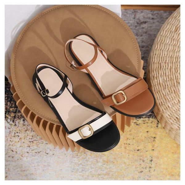 

sandals fashion 2021 summer retro simple style fairy color matching word with flat roman female trend, Black