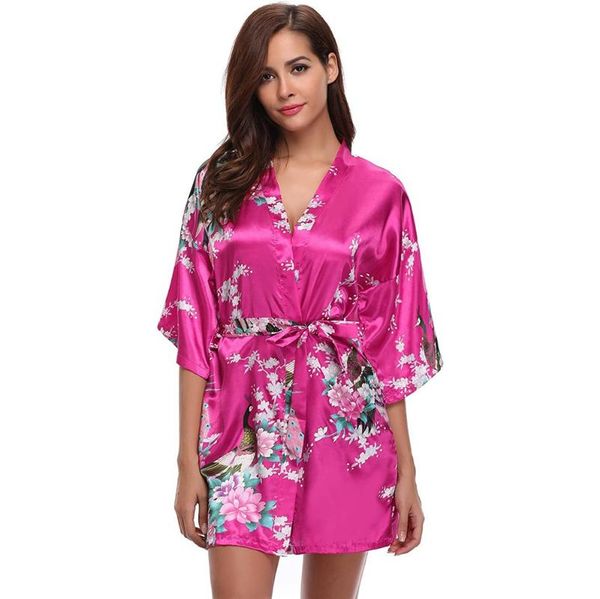 

women's sleepwear lady satin robe print bride bridesmaid wedding gift silky women kimono gown plus size 3xl intimate lingerie homewear, Black;red