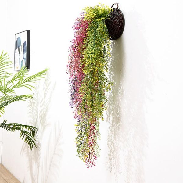 

decorative flowers & wreaths artificial green plants, 113cm golden bell willow wall hanging, el ceiling plant rattan,restaurant decoration f