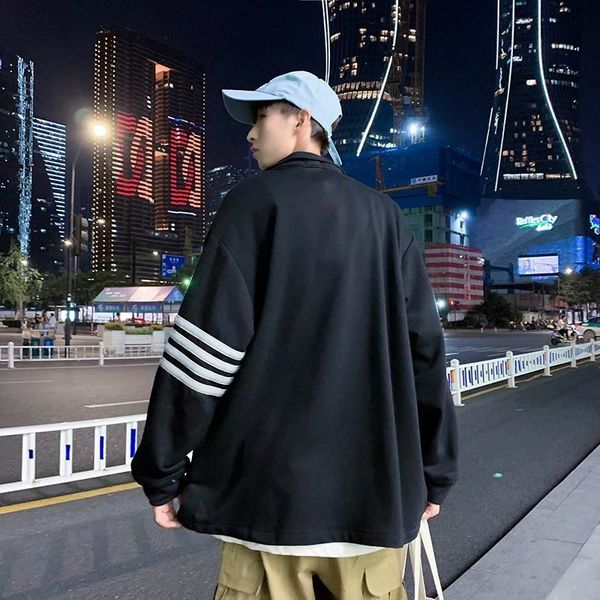 

spring and autumn sportswear men's jacket black loose striped cardigan korean fashion handsome coat, Black;brown