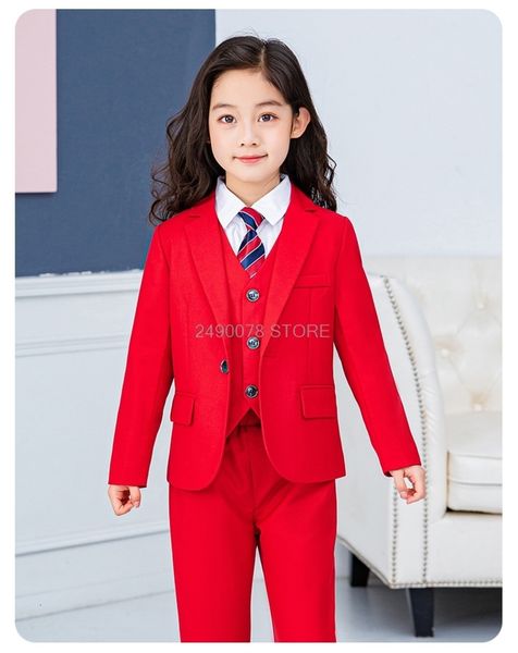 

brand formal blazer jacket vest pants tie 4pcs suit for weddings flower girls tuxedo children prom performance costume, White