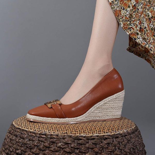 

dress shoes fashion brand high heels women party elegant ladies wedges retro pumps wedge heel 7.5cm plus size 42, Black