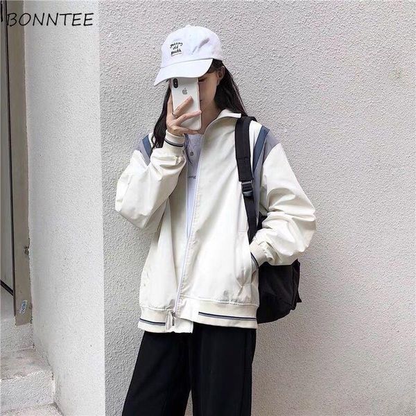 

women's jackets basic women zipper loose patchwork students turn-down collar harajuku classic pockets elegant bf streetwear teens, Black;brown