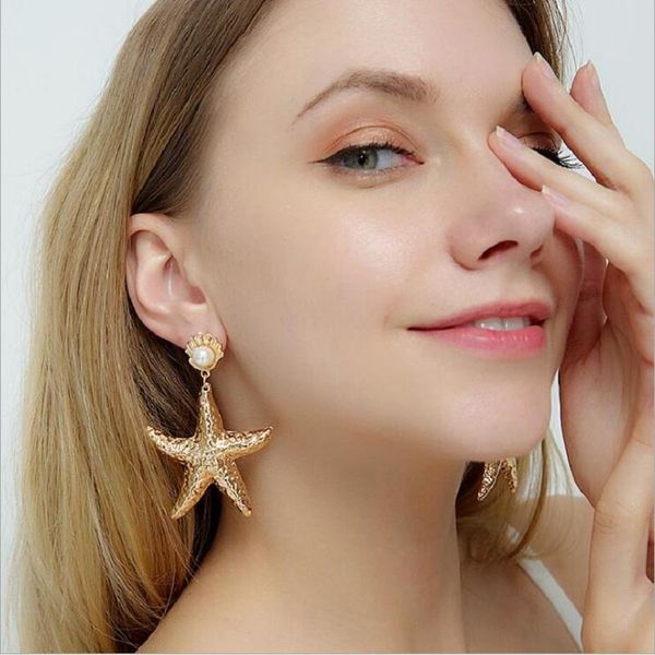 

dangle & chandelier find me brand fashion big starfish shape drop earrings for women jewelry luxury geometric alloy, Silver