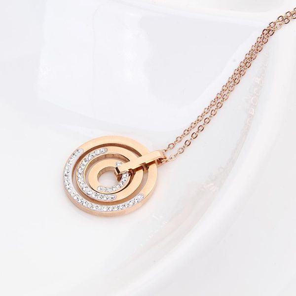 

pendant necklaces gold color chain necklace luxury three circles titanium steel jewelry fashion woman gift, Silver