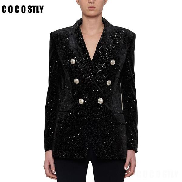 Женские костюмы Blazers 2021 Зимний дизайнер Blazer Женщины львиные пуговицы Sheer Star Silver Glitter Blitter Jacket and Jackets