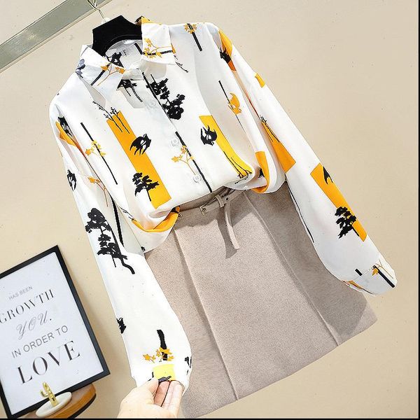

spring autumn womens long sleeve shirt korean retro wild contrast shirt women office lady lapel long sleeve shirt gd268, White