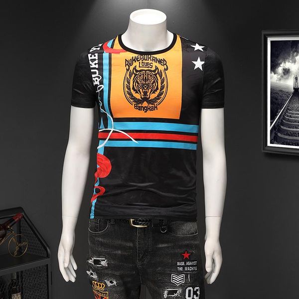 

men's t-shirts 7 xl plus-size wear the summer 2021 ice silk short sleeve t-shirt printing p45 qt3025-2108, White;black