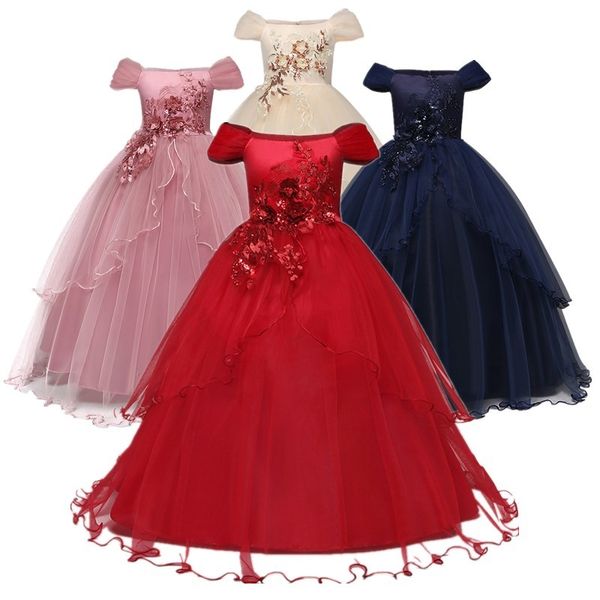 Roxo meninas longas flor festa vestido de baile vestidos de baile para menina crianças princesa casamento adolescentes crianças primeira comunhão vestido 210303