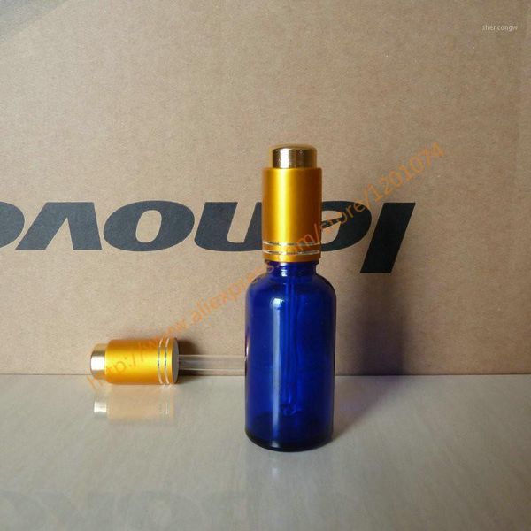

30ml brown/clear/blue/green shiny glass essential oil bottle with aluminum matte gold press dropper cap.oil vial