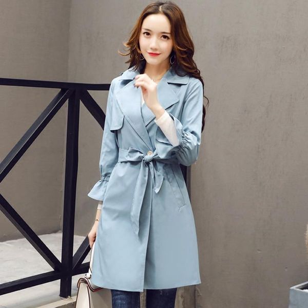 

women's trench coats boollili slim coat 2021 spring tunique longue flare sleeve windbreaker para as mulheres, Tan;black