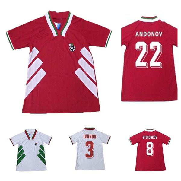 

1994 bulgaria retro world cup national team soccer jersey home away red white 94 vintage football shirt #8 stoichkov #3 ivanov #22 andonov, Black;yellow