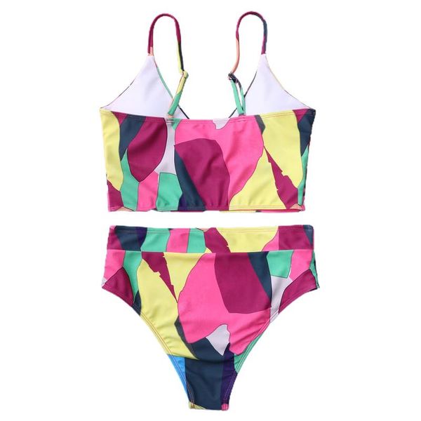 

women's swimwear ladies fashion 2 piece swimsuit sleeveless geometric print + bottom suit, White;black