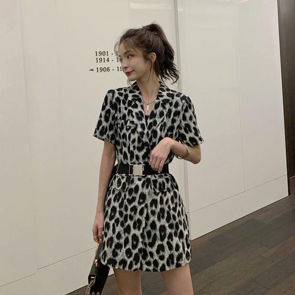 

2021 blazer with belt waist a-line women elegant suit ladies summer short es 3sn2, Black;gray