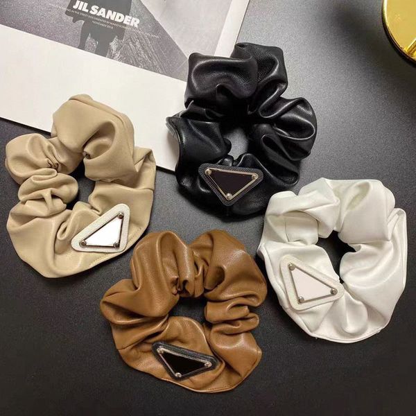 

fashion women accessories pu rubber bands scrunchy retro inverted triangle leather hair ring elastic headwear pony tails holder, Silver