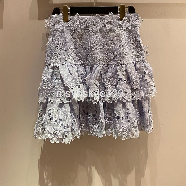 

two piece dress successively send zim niche summer flower heavy industry embroidery cake layered skirt short half length women, White