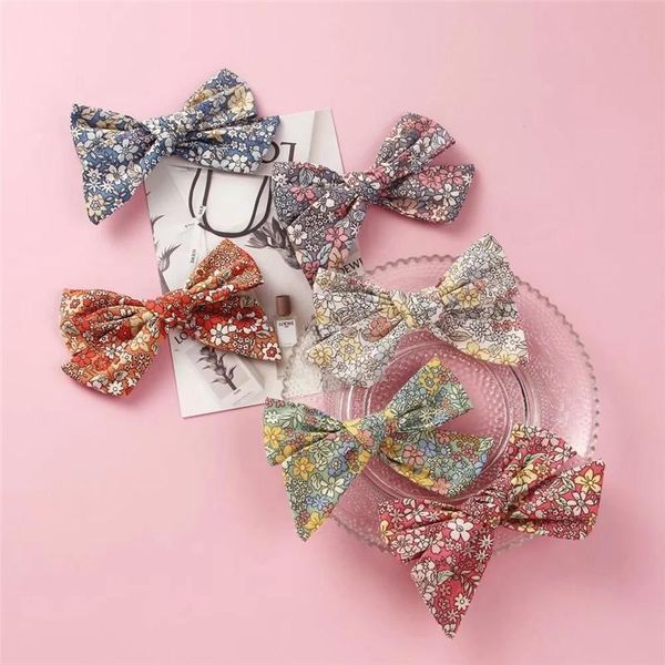 

hair accessories flower printed hairclip for baby gilr spring big bow hairpins girl nylon clips born headband, Slivery;white