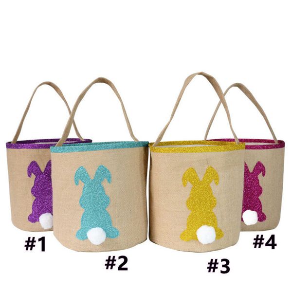 

new easter bunny bags barrel bucket basket 6styles burlap rabbit ear sequined canvas tote buggy bag gifts egg candies handbag g10508, Black