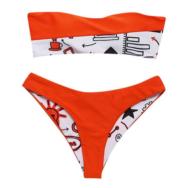

bras sets women's print split swimsuit with a strapless backless off-shoulder push-up padded bathing beachwear set 30fb14, Red;black