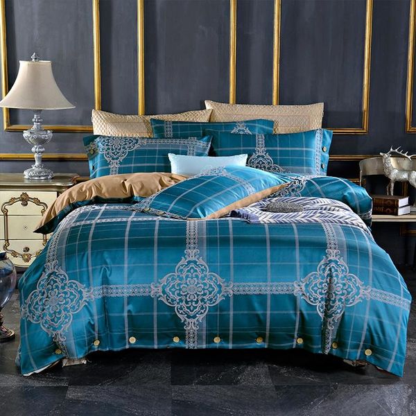 

bedding sets 4pcs ab side luxury satin jacquard bed set double  king size duvet cover sheet pillowcase