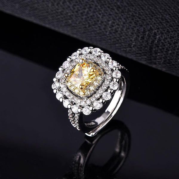 

cluster rings 925 sterling silver ring micro-inlaid luxury colorful orb edge woman charm jewelry engagement gift, Golden;silver