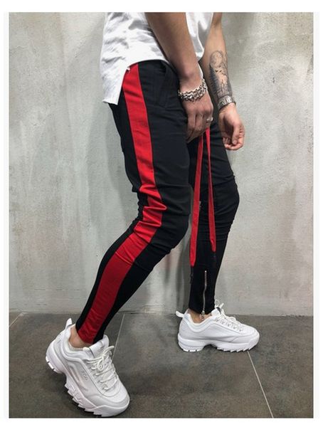 

ports men casual matching color hip hop fitness been rits stitches broek, Black