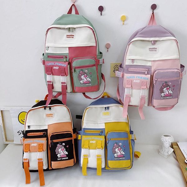 

school bags fashion women's backpack multi-pocket large capacity schoolbag for girls nylon waterproof travel backpacks 2022