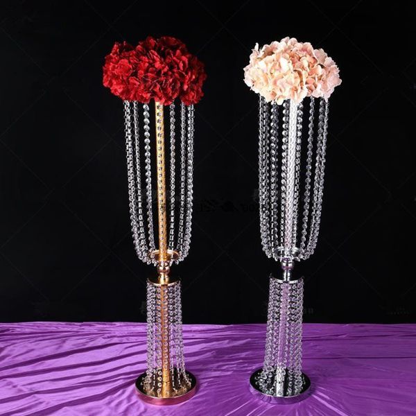 

party decoration 60cm-100cm tall acrylic crystal flower vase rack candlestick gold sliver wedding table centerpiece event road lead candle s