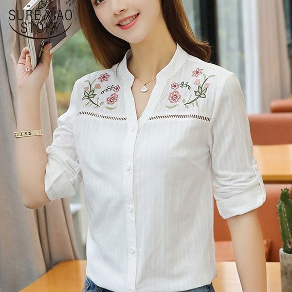 

new fashion floral embroidery women's blouse long sleeve women blusas white office lady shirt women clothing d839 30 210225