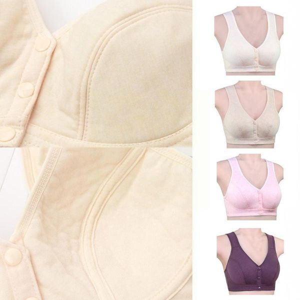 

bras cotton vest-type middle-aged and elderly bra color front large ring without button underwear size steel w8v3, Red;black