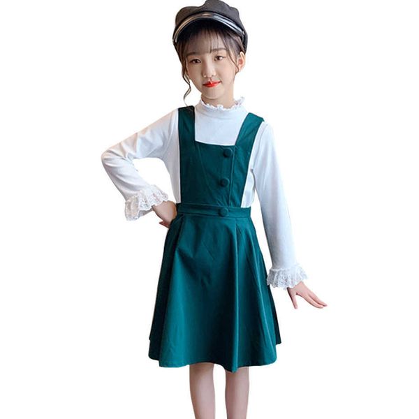 

girls clothes lace teenage clothing sweatshirt + vest kids spring autumn children's 6 8 10 12 14 210528, White