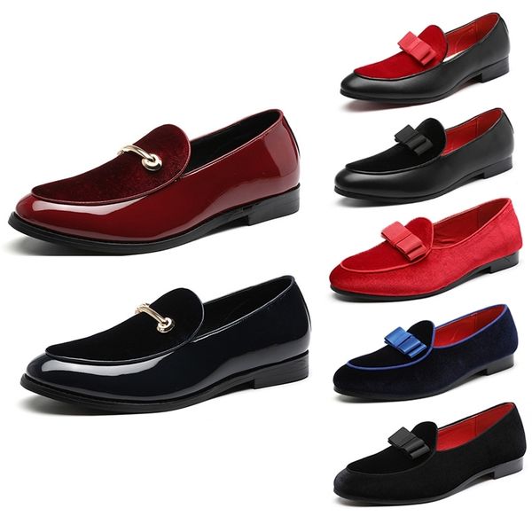 

3 styles men formal wedding leather shoes fashion bowknot suede loafers male flats gentlemen casual slip on leather shoes 210310, Black