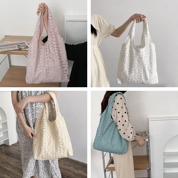 

evening bags silk mesh women canvas shoulder bag embroidery flowers coth handbag casual tote students books eco shopping for girls