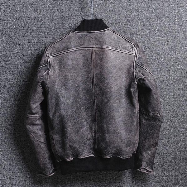 

men's leather & faux akoosun jacket vintage sheepskin coat genuine bomber spring real jackets for men 18m-4 kj, Black