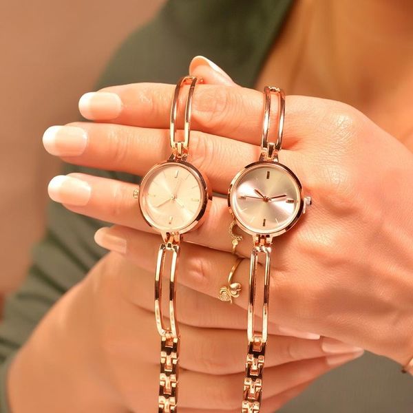 

wristwatches 1pcs women bracelet watches luxury fashion stainless steel small quartz watch simple ladies female chain clock, Slivery;brown