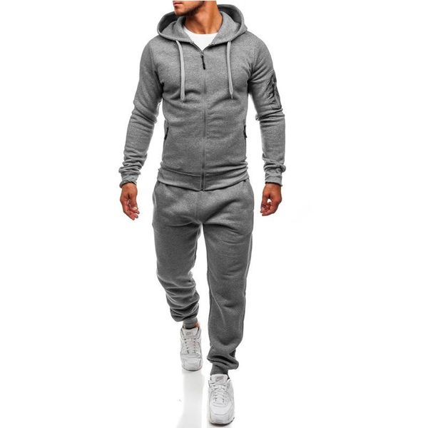 

men's hoodies & sweatshirts men sport suit fall / winter male casual sportswear tracksuit solid sweatshirt&pants high street sweatsuit, Black