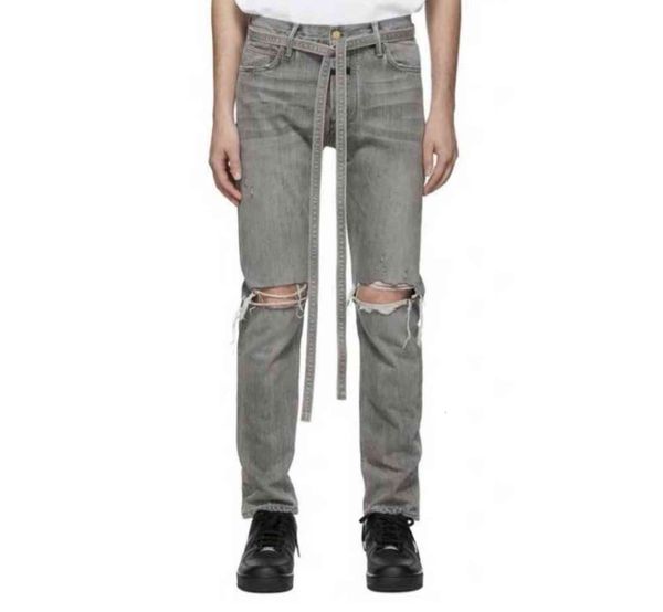 Gli stessi pantaloni di Justin Fog Bieber Feel of God Stagione 6 Streamer Zipper usati Jeans grigio scuro da uomo