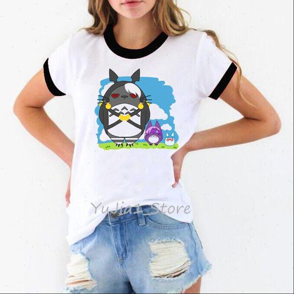 

totoro spirit away t shirt women miyazaki hayao cartoon t shirt studio ghibli femme japanese anime harajuku kawaii tshirt, White