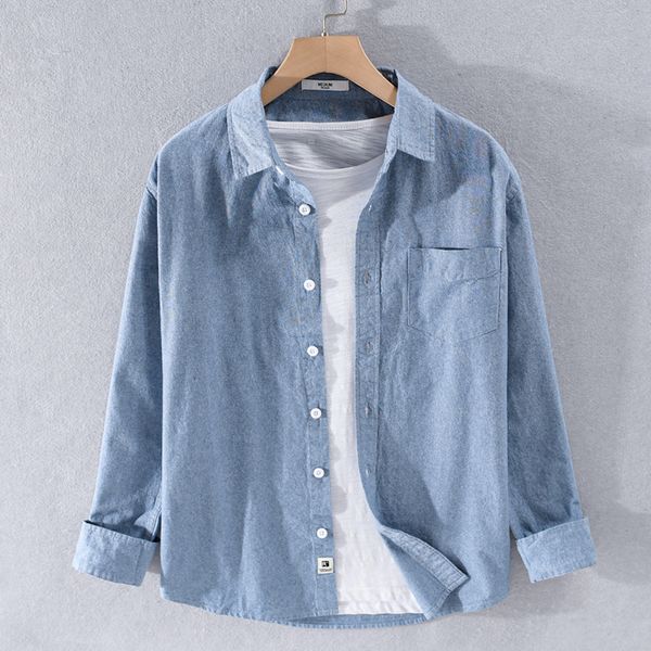

2021 new 100% cotton long-sleeved spring casual fashion light blue shirts for men brand solid shirt mens camisa chemise uzqf, White;black