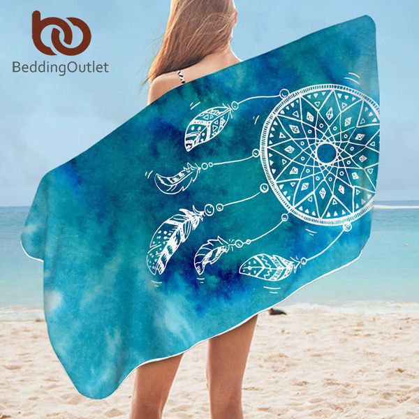 

beddingoutlet dreamcatcher beach towel microfiber watercolor beach towel blue rectangle bikini cover-up mat 75x150cm 211026