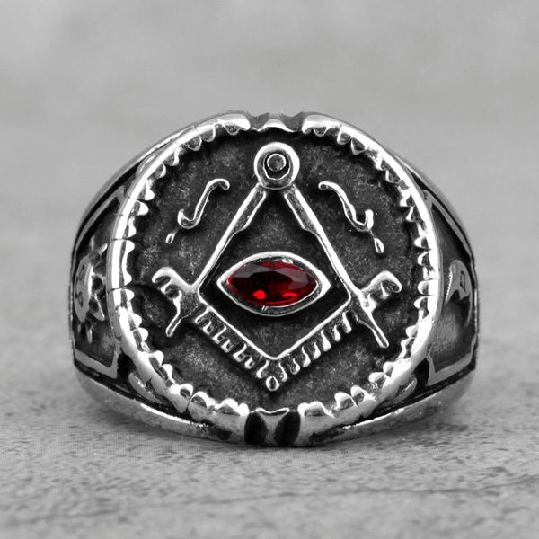 

cluster rings retro ason symbol red crystal stainless steel mens masonic templar for male biker jewelry creativity gift wholesale, Golden;silver