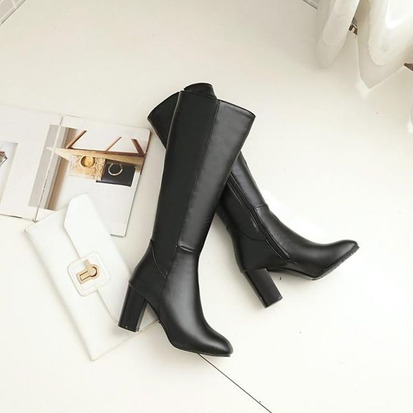 

boots oversized thigh high knee over the women ladies side zipper leather cover, Black