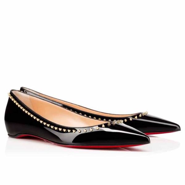 

luxury stylish ladies red bottom anjalina spikes flat ballerinas shoes elegant pointed toe women ballet shoes brands party wedding eu43, Black