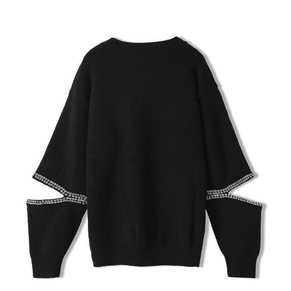 

spring autumn beads split sleeve knitted women's outerwear pull femme t14009 v3zq, White;black